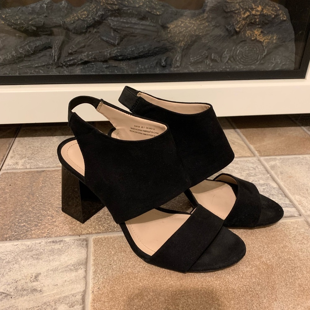 Square heel sling back open toe ankle mules